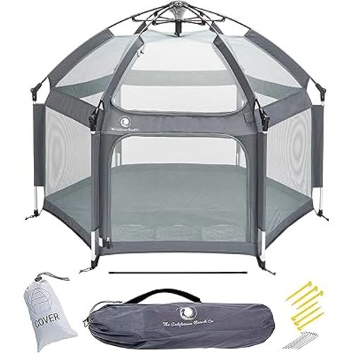 POP 'N GO Baby Playpen - Indoor & Outdoor Playpen for Babies and Toddlers - Baby Beach Tent, Foldable, Portable W/Canopy, Travel Bag, & Mosquito Net - Pop Up Pack and Play Tent (Anchor Grey)