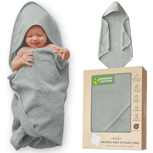 Organic Cotton Plush Woven Hooded Baby Towels, 31x31 Inches, Plush Bath Towels with Hood for Newborns and Kids, Girls & Boys (Moss Green, 31.4" L x 31.4" W)