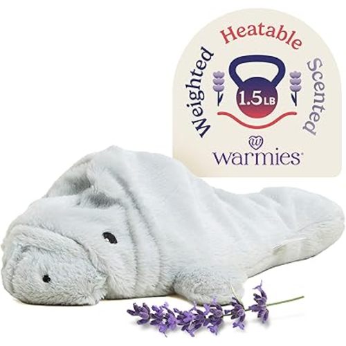 warmies Microwavable & Weighted Stuffed Animals, Manatee - Heated Stuffed Animal Plushie for Warmth & Comfort - Cute Soft Plush Toys for Adults & Children (Boys, Girls, Babies & Toddlers)