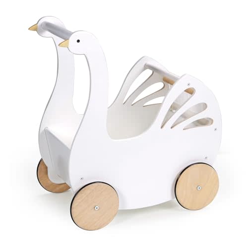 Tender Leaf Toys - Sweet Swan Pram - Wooden Swan Shape Dolls Stroller - Inspired Role-Play Toy for Boys and Girls, Improve Gross Motor Skills and Creativity - Age 18m +