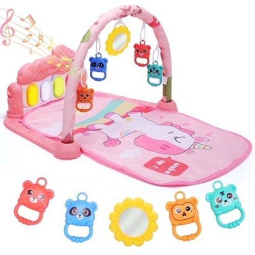 JoyStone Baby Play Mat Baby Gym, Baby Toy Play Mat Activity Center Baby Piano Music Lights for Toddlers, Newborn Baby Gift 0-12 Months, Red