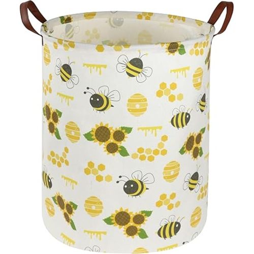 Baby Laundry Hamper,Baby Hamper for Nursery Girls,Sunflower Storage Baskets for Bedroom,Yellow Hamper,Toy Bins,Gift Baskets,Home Decor(Bee) …