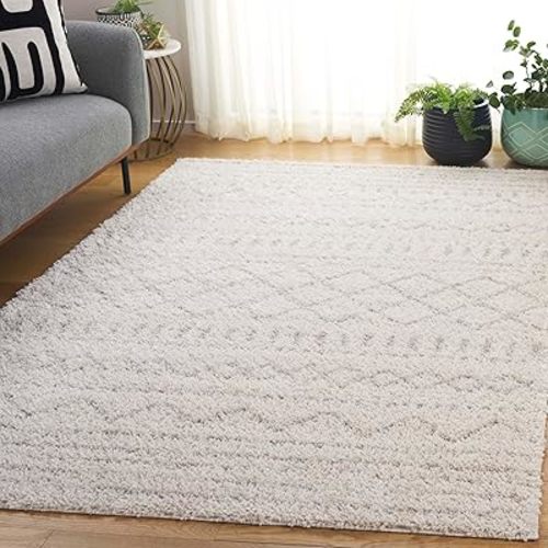 SAFAVIEH Arizona Shag Collection Area Rug - 5'1" x 7'6", Ivory & Beige, Moroccan Design, Non-Shedding & Easy Care, 1.6-inch Thick Ideal for High Traffic Areas in Living Room, Bedroom (ASG741A)