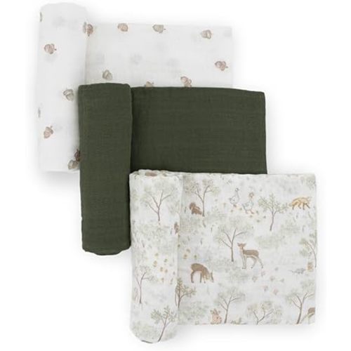 Little Unicorn Muslin Swaddle Blanket for Newborns & Infants | Soft & Breathable Fabric | Set of 3 Baby Blankets for Swaddling, Nursing, Shower Gifts (Woodland Friends)