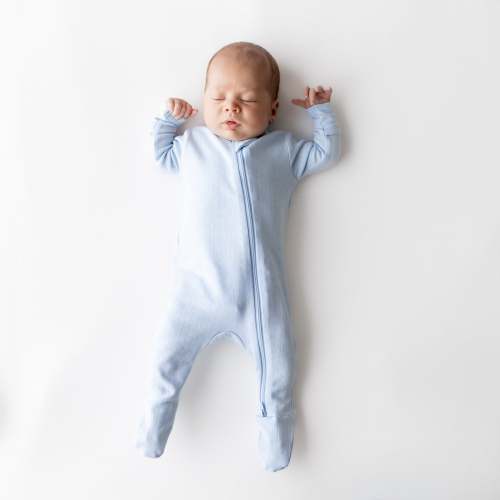 Pointelle Zippered Footie in Breeze