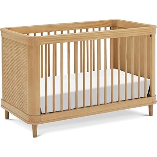 NAMESAKE Marin with Cane 3-in-1 Convertible Crib in Honey and Honey Cane, Greenguard Gold Certified