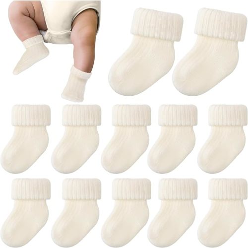 JenPen 6 Pairs Wool Preemie Socks Premature Turn Cuff Wool Socks for Preemie Boys Girls Hospital Nicu Baby Shower
