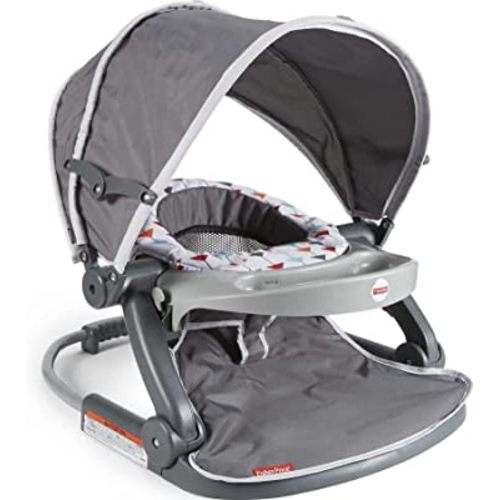 Fisher-Price Travel Baby Chair On-The-Go Sit-Me-Up Floor Seat with Snack Tray and Canopy for Outdoor Use, Arrows Away
