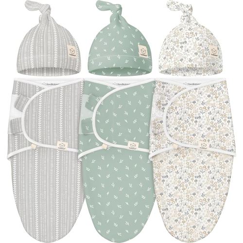 KeaBabies 3-Pack Swaddles for Newborn Baby Girls, Boys with Hats - Organic Soft Baby Sleep Sacks, Breathable Baby Swaddle 3-6 Months Beanies Set, Premie Infant Sleep Sack 0-3 Months (Prairie)