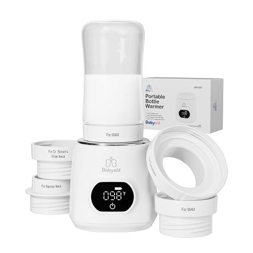 Portable Bottle Warmer, 100W Fast Heating, 13500mAh Cordless Baby Bottle Warmer with 4 Adapters & Temp Control, Travel Warmer for Breastmilk & Formula, Snow White