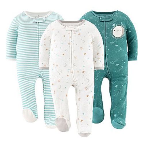 The Peanutshell Neutral Celestial Footed Baby Sleepers for Boys & Girls, 3 Pack