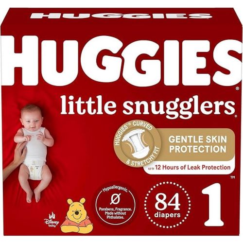 Huggies Size 1 Diapers, Little Snugglers Newborn Diapers, Size 1 (8-14 lbs), 84 Count