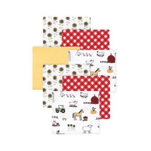 Little Treasure Hudson Baby Girls Cotton Poly Flannel Receiving Blankets Multipack, Red Girl Farm, 30x30 inches