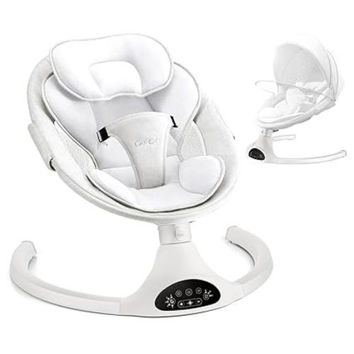LAREX Baby Swing Infant Swing Electric Toddler Baby Rocker Portable for Newborn Boy Girl, 5 Sway Speeds with Remote Control, 10 Preset Melodies and Bluetooth, 0-6 Months Max 20 Lbs (Black)