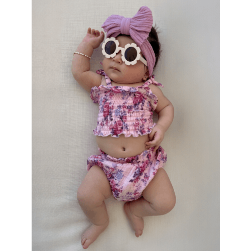 Muslin Smocked Ruffle Top & Bloomer, Violet Rose