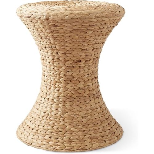 Casafield Hourglass Side Table, Natural Water Hyacinth Round End Table, Boho Woven Wicker Accent for Bedroom, Living Room, Office, Entryway