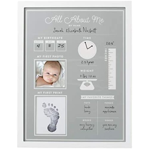 Pearhead All About Me Baby’s 1st Year Frame and Clean-Touch Ink Pad, Baby Highlight Board, Creative Baby Keepsakes, Gray