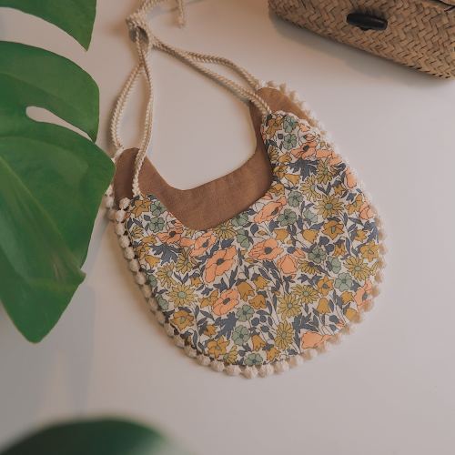 Handmade Baby Pom Pom Bib, Reversible Vintage Bib, Boho Bib, Organic Cotton Baby Bib, Baby Gifts, Baby Shower Gift