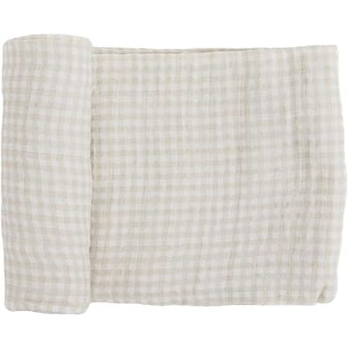 Little Unicorn Premium Cotton Swaddle Baby Blanket | Breathable Fabric | for swaddling, Play, Nursing & More (Tan Gingham)
