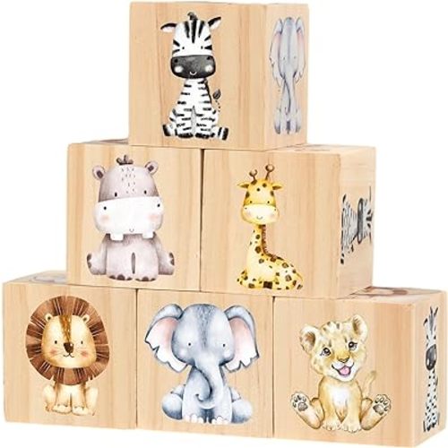 Kigley 6 Pcs Nursery Decor for Girls and Boys Nursery Decor Watercolor Shelf Decor for Bedroom Playroom Gifts (Safari Animals)