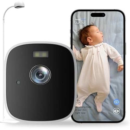 Smart Baby Monitor with Floor Stand, 2K Crib Camera with AI Breathing Monitor, No Wearables WiFi Baby Camera, Night Vision, Baby Sleep Tracker, Cry & Motion Alerts, Diaper & Feeding Record 1PC W