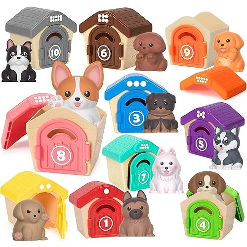 KMUYSL Learning Toys for 1,2,3 Year Old, 20 Pcs Dog Animals Toy, Counting Skill, Color Matching, Christmas Birthday Easter Educational Gift for Baby Toddler Boys Girls Age 12-18 Months