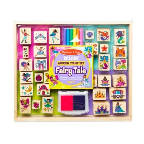 Melissa & Doug Deluxe Wooden Stamp and Coloring Set - Fairy Tale (30 Stamps, 6 Markers, 2 Durable 2-Color Stamp Pads)