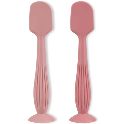 Diaper Cream Applicator Set - Soft Silicone Baby Butt Brush with Suction Base, Baby Butt Spatula, Full Size - Newborn Baby Essentials (2Packs-Blush/Mauve)