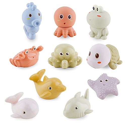 AMCHSURI Mold-Free Ocean Animal Bath Toys 10 Pack | Sensory Water Play Toys for Babies 6-18M & Toddlers 1-3Y | Safe Bathtub Pool Float Toys | Baby Shower, Birthday