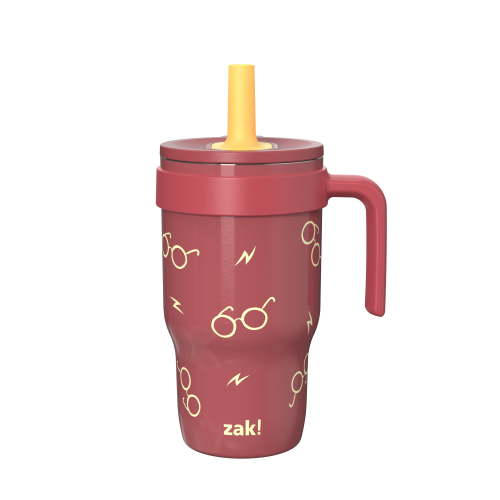 Zak Designs 10oz Harry Potter Kids Handle Tumbler, Stainless Steel Tumbler with Soft Silicone Straw, Leak-Proof, Easy to Hold, Red