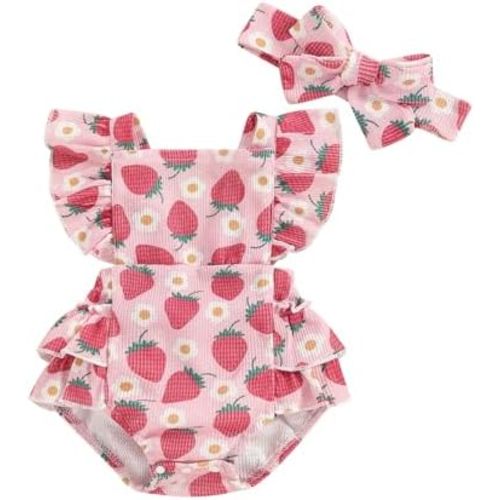 Newborn Baby Girl Summer Clothes Fly Sleeve Bubble Romper Floral Ruffle Dress Cute Outfit Set
