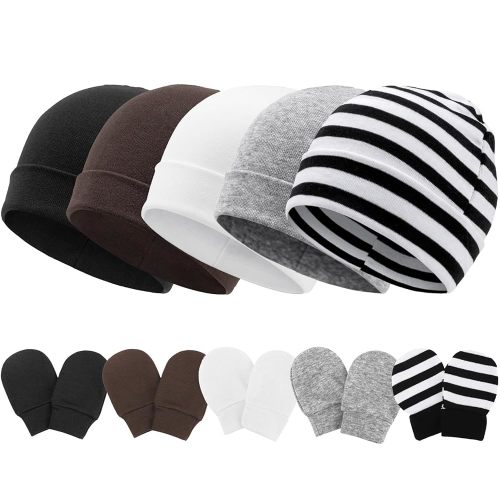 Newborn Baby Hats and Mittens Set Infant Beanie Cap Toddler Gloves Newborn Hospital Hats for Baby Boys Girls Kid 0-6 Months