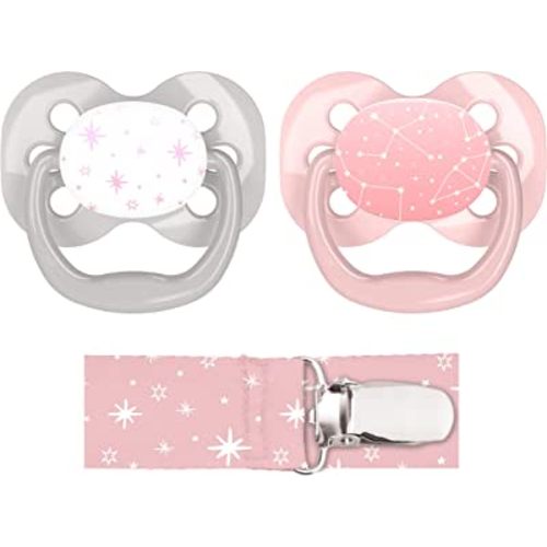 Dr. Brown's Pacifier with Air Flow & Pacifier Clip, Pink, 2-Pack, 0-6m