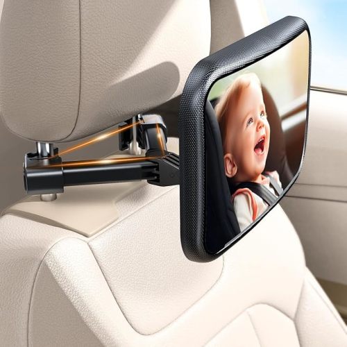 Baby Car Mirror, Car Seat Mirror for Rear Facing, Upgraded Safety Car Mirror for Infant Newborn with Hook Clip Design Non-Shaking Wide Crystal View Shatterproof Crash Tested Adjustable Easy - Black
