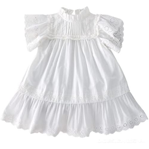 Summer Toddler Girls’ Cotton - Spandex Frilled Princess Dress with Lace Trim and Flutter Sleeves