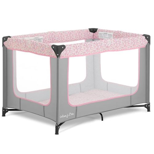 Dream On Me Zodiak Baby Playard, Breathable Mesh Sides, Soft Comfortable Mattress, Quick & Easy to Fold with Travel Carry Bag, Compact Space Saving Design - Grey & Pink