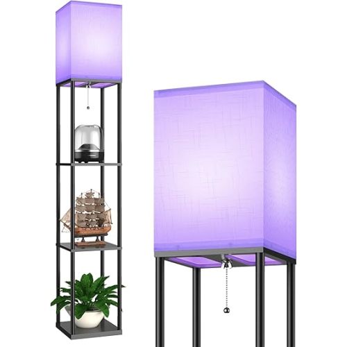 Floor Lamp with Shelves for Living Room with Matter Smart LED Light Bulb Works with Google Home/Alexa/Apple Home/SmartThings/Siri, Modern Standing Lamp Color Changing Corner Light Bedroom Home Decor