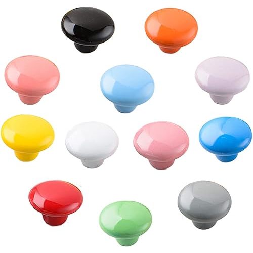 YMAISS 12packs Colorful Ceramic knobs Round Mushroom Cabinet Dresser Vintage pulls Door Handles Drawer Knob Pull Handle Dresser Pulls Cupboard Wardrobe Drawer knobs with Screws
