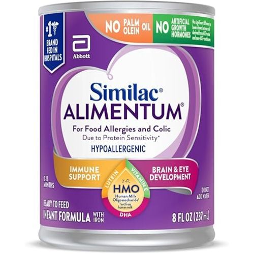 Similac Alimentum with 2’-FL HMO Hypoallergenic Infant Formula, for Food Allergies and Colic,* Suitable for Lactose Sensitivity, Ready-to-Feed Baby Formula, 8-fl-oz can, Pack of 24