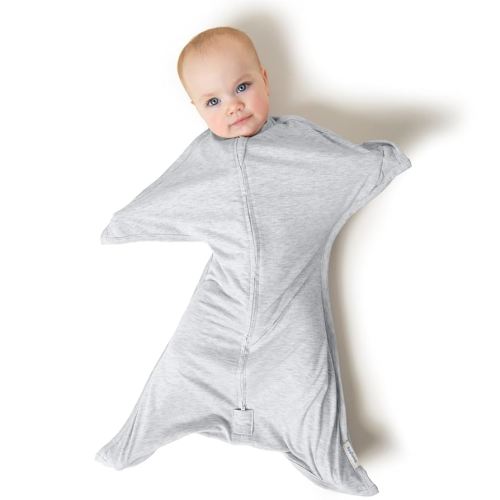 SleepingBaby Zipadee-Zip Transition Swaddle - Cozy Baby Swaddling Blanket with Zipper Convenience - Roomy Wearable Blanket for Easy Diaper Changes - 4-8 Month - Recharge Silver Heather