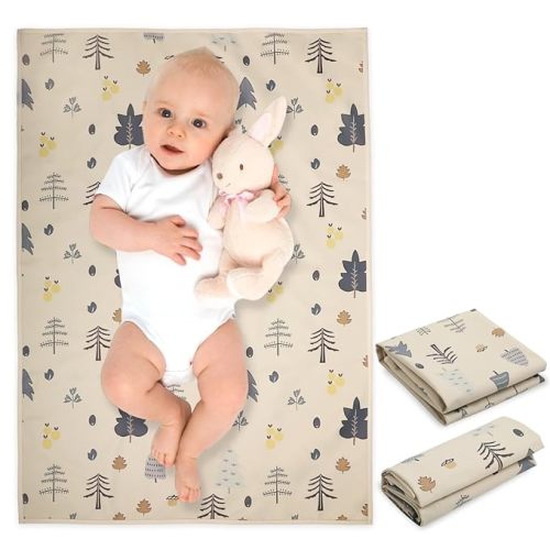Vegan Leather Baby Changing Mat - Wipeable Portable Changing Pad, Foldable Travel Changing Mat for Baby, Newborns Toddlers Shower Gifts (Forest Tree,20"*28")
