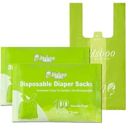 Biodegradable Disposable Diaper Bags, 200 Count, 1.0 Liters Capacity, Easy-Tie Handles, Convenient and Eco-Friendly