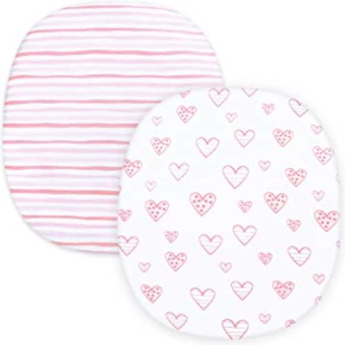 Bassinet Fitted Sheets Compatible with Graco Pack ‘n-Play Dome LX Bassinet(not playard) and Munchkin Portable Bassinet, 2 Pack, 100% Jersey Knit Cotton Fitted Sheets, Pink Print for Baby