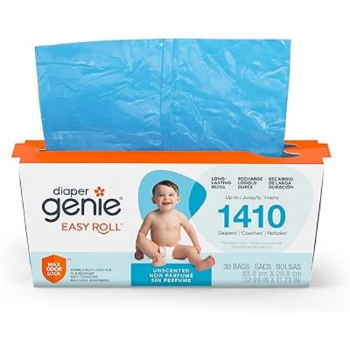 Diaper Genie Easy Roll Refill | 30 Bags Per Refill | Holds Up to 1410 Newborn Diapers | Odor Control | Diaper Pail Refill Bags | Fits Diaper Genie Signature & Platinum Pails