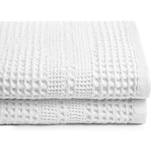 GILDEN TREE Waffle Towels for Bathroom, 100% Cotton Quick Dry Towel, Waffle Bath Towels Large, Absorbent Lightweight Travel Towel, Bath Towels Set of 2, Classic Style (White)
