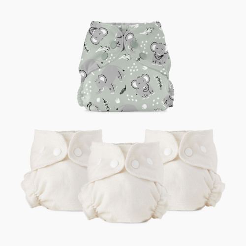 Esembly Blowout Proof Cloth Diaper Bundle - Elephants, Size 1 (7-17lbs)