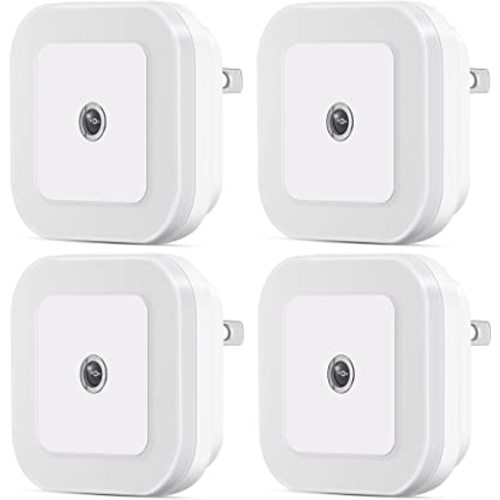 Dimmable LED Night Light with Dusk-to-Dawn Sensor for Nursery, Kids Room, Bedroom, Hallway, Stairs, Bathroom, Kitchen, Daylight White, Pack of 4