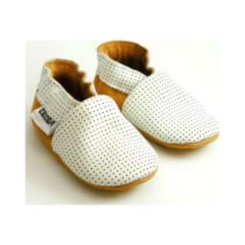 ebooba Sole Leather Baby Shoes - White yellow, Summer baby slippers with an yellow (light ohra) back and bottom