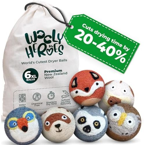 Chemical Free & Baby Safe! Reusable Wool Dryer Balls XL 6-Pack - Reduces Static, Cuts Dry Time, & Softens Naturally
