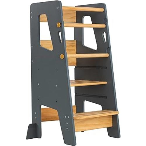 Ocodile Toddler Standing Tower - Montessori Step Stool for Toddlers, Ideal Tower for Little Kids - 2024 Updated Design with Safety Feet - Gray